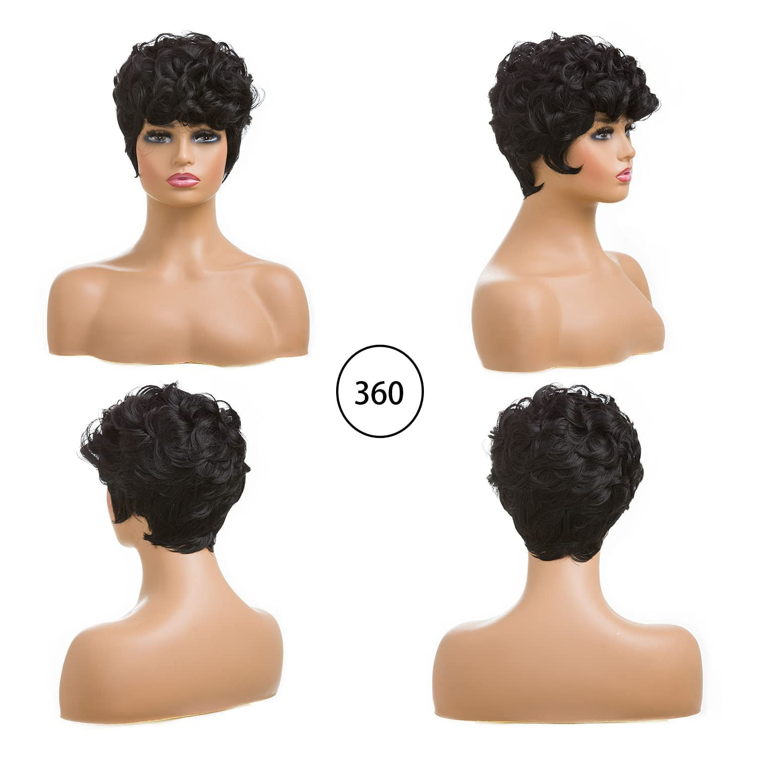 Natural Black Short Pixie Wig with Bangs for Black Women