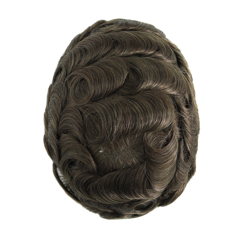 Toupee for Men Human Hair Systems French Lace Hairpiece Brown Hair Q6 8X10#7