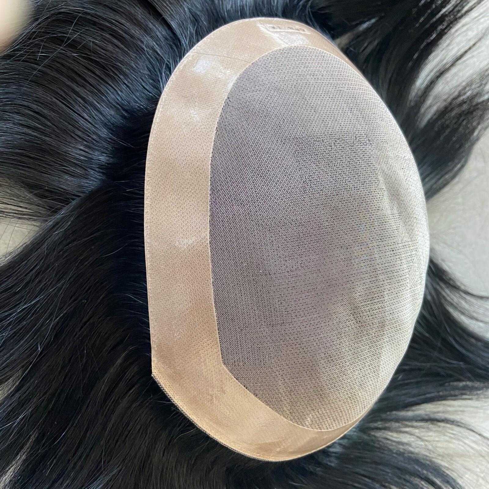 Durable Mens Toupee Human Hair Replacement System Fine Mono Poly Skin Hairpiece