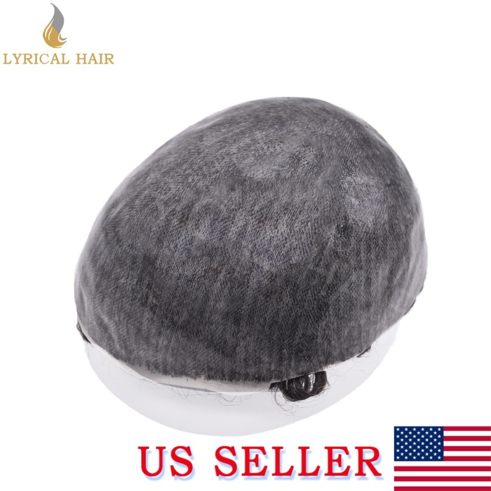 US 20mm Curly Toupee For Men Human Hair System Skin PU Deep Wavy Mens Hair Piece