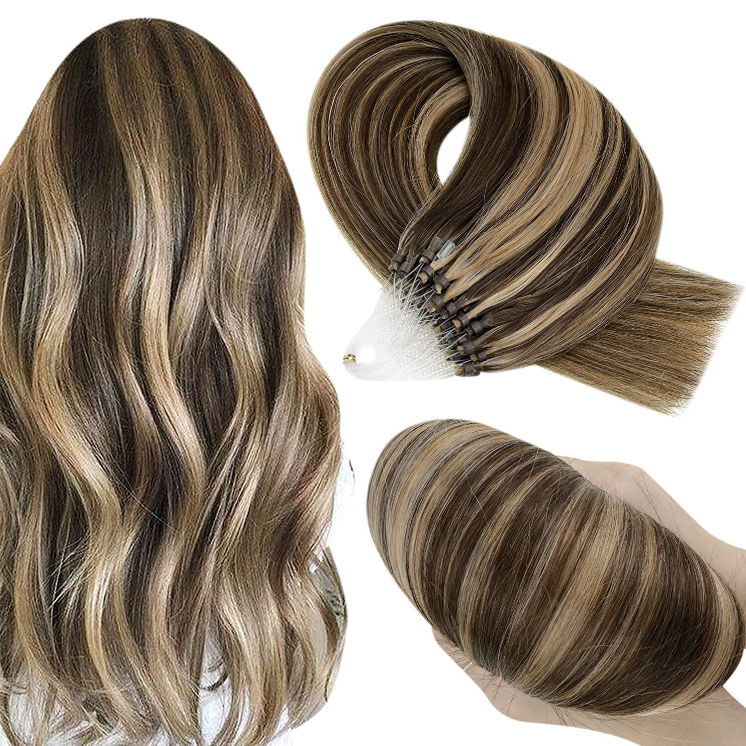 Easy Loop Micro Real Human Hair Extensions Micro Beads Link Russian Hair 16-26in