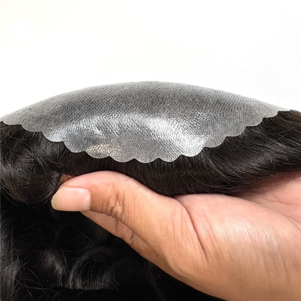 Men’s Human Hair Toupee Hairpiece Poly Gauze Hair System Replacement Black Wigs
