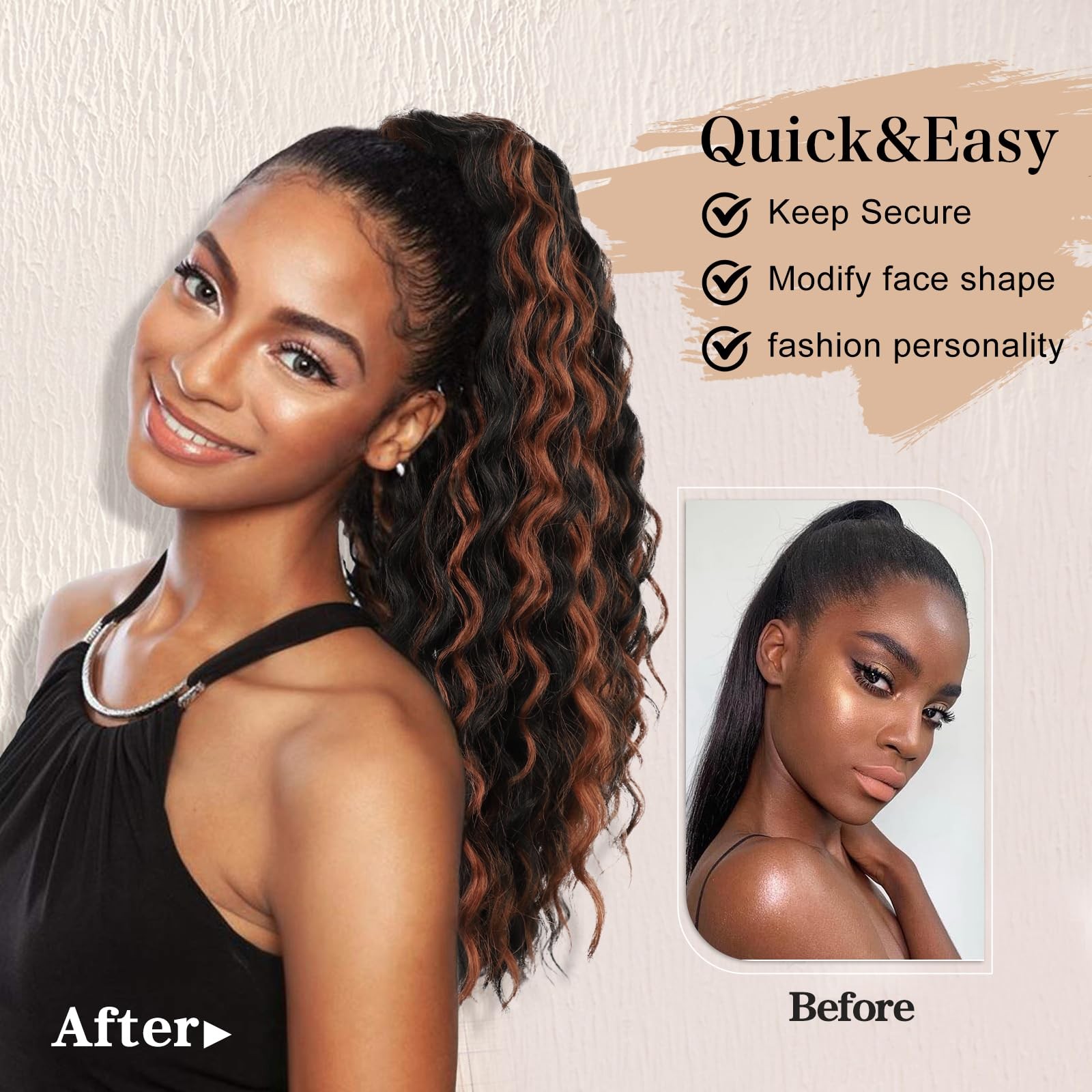 FREEMEIGE Curly Drawstring Ponytail Extension for Black Women – 1B/30 140g