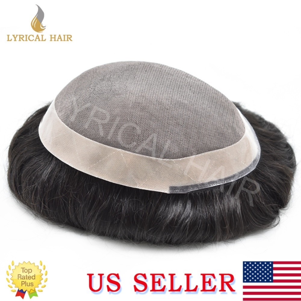 Fine Mono Mens Toupee Real Human Hair Durable Natural Hairline Secure Fit System