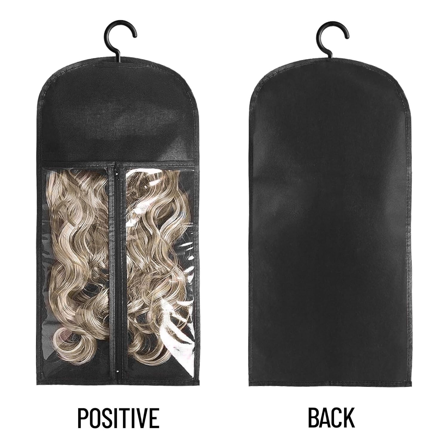 3PCS Black Wig Hook Hanger Hair Holder Storage Dust-proof Bags Non-Woven Fabric