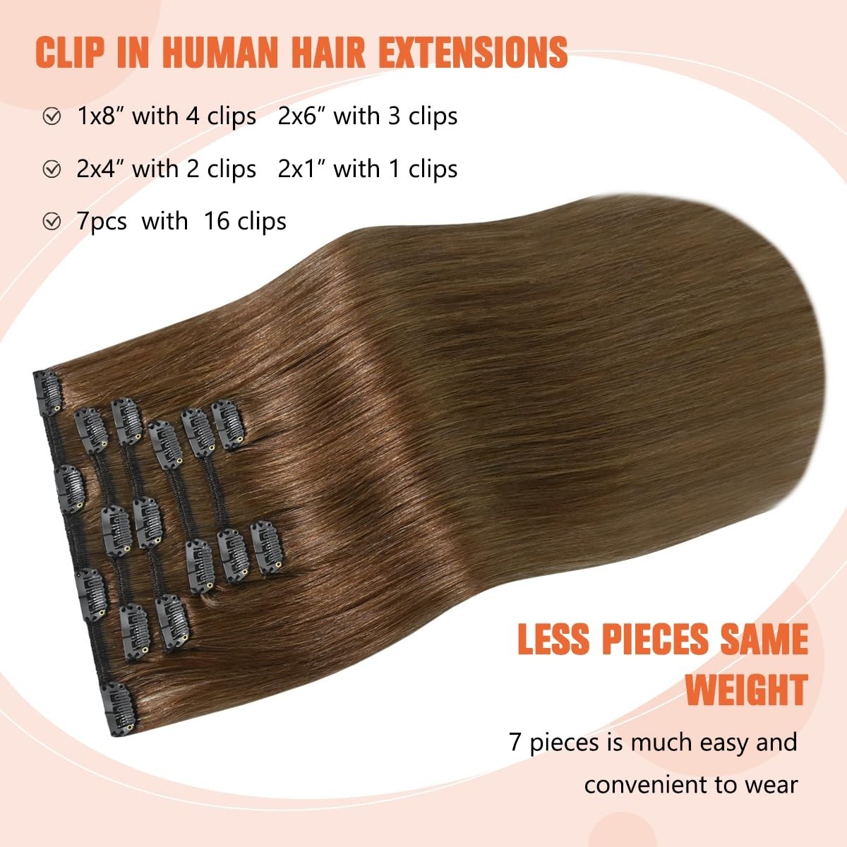 Silky Straight 18-Inch Remy Hair Extensions in Chestnut Brown – 7pcs 70g Set