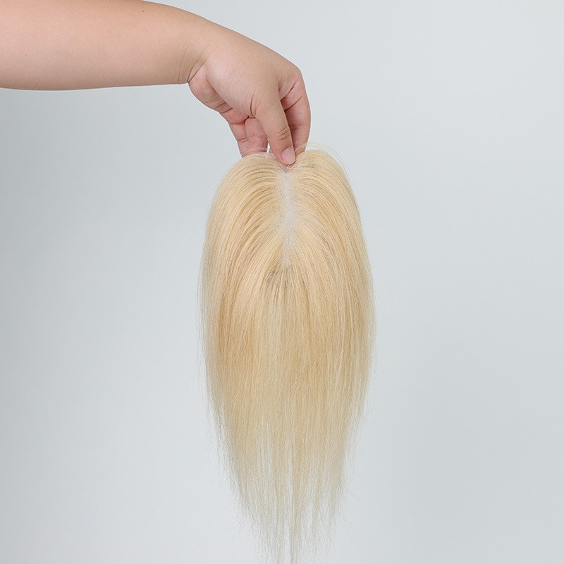100% Human Hair Gold Blonde Breathable Hair Piece Replacement Head Top Toupee