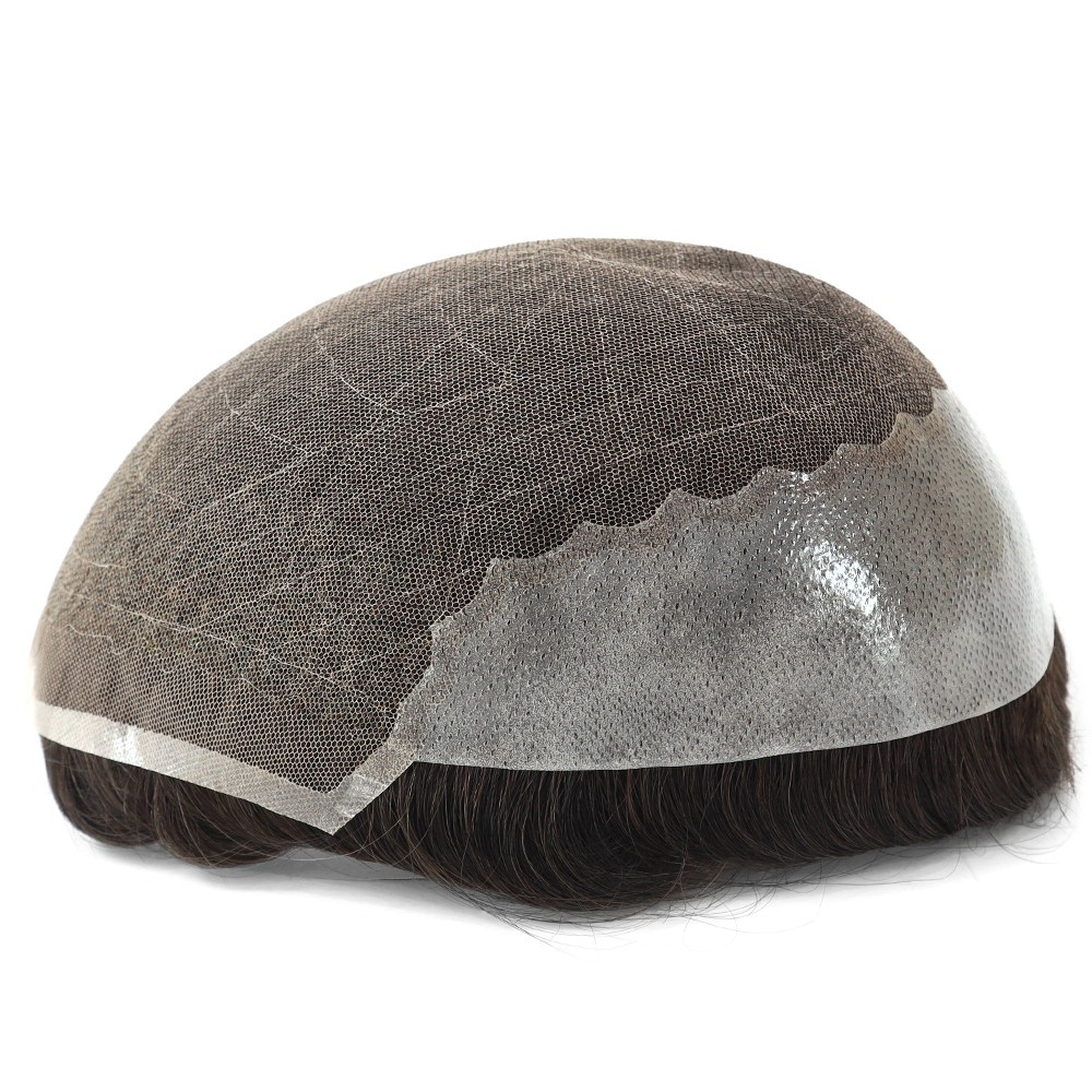 Toupee for Men Human Hair Systems French Lace Hairpiece Brown Hair Q6 8X10#7