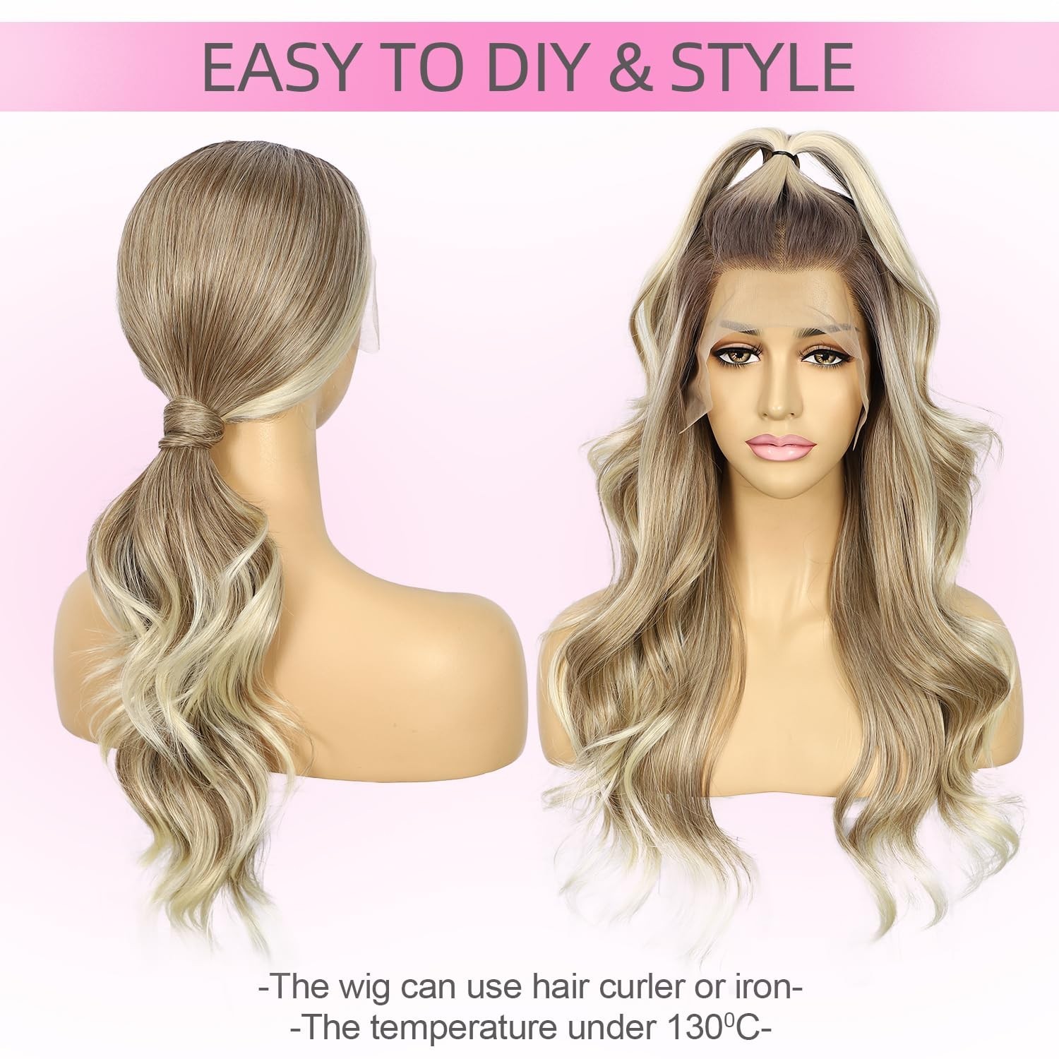 LACE FRONT WIG HUMAN HAIR BLENDED BODYWAVE BROWN BLONDE