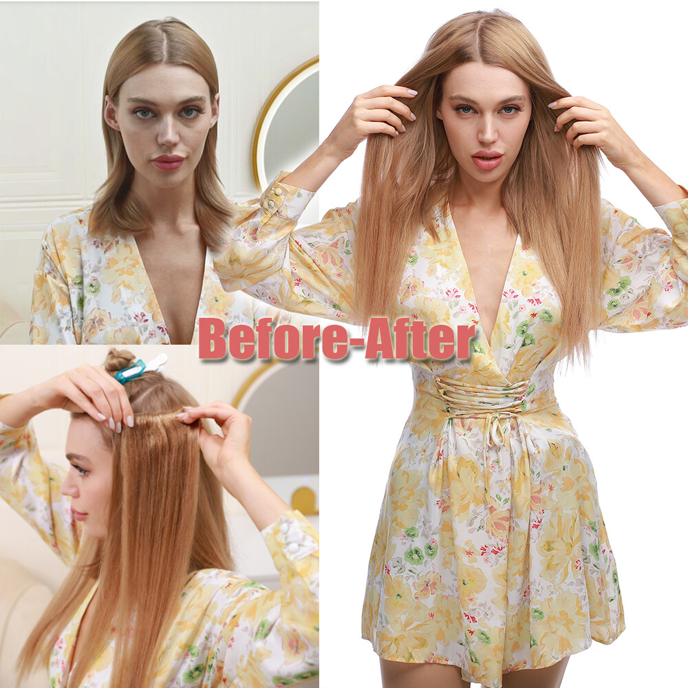 NEW DOUBLE WEFT Clip in Remy Human Hair Extensions Real Thick Full Head Balayage