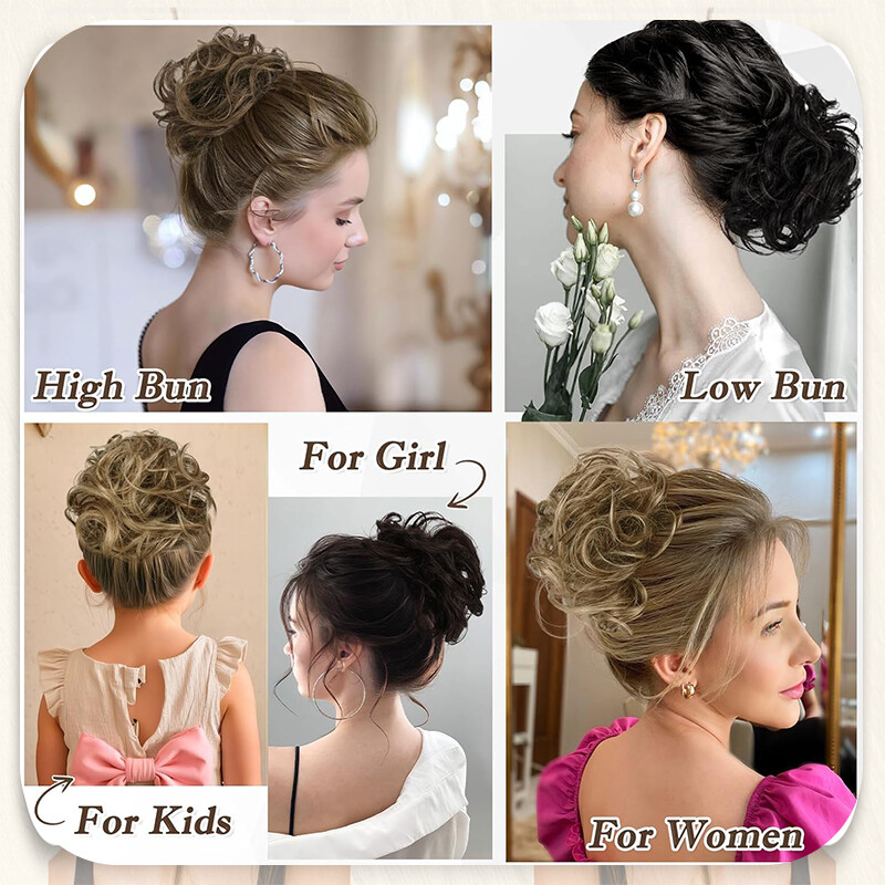 Natural As Human Hair Messy Bun Ponytail Extensions Curly Scrunchie Updo Chignon