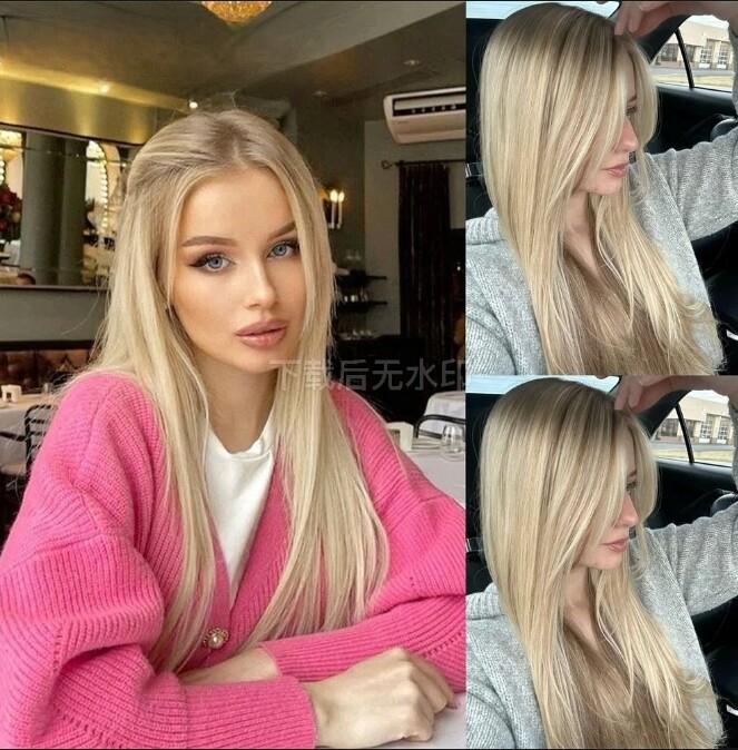 Lace Front Virgin Human Hair Wig Balayage Beige Ombre Hightlight Straight Wig