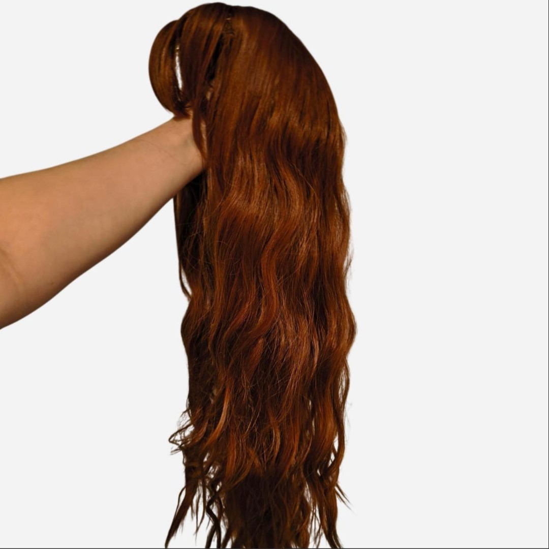 Women’s adult long wavy wig in auburn with classic cap, fashion style
