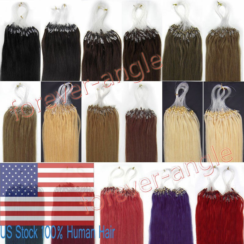 Micro Ring Link Human Hair Extensions Silicone Micro Beads Loop Tip Remy Hair US