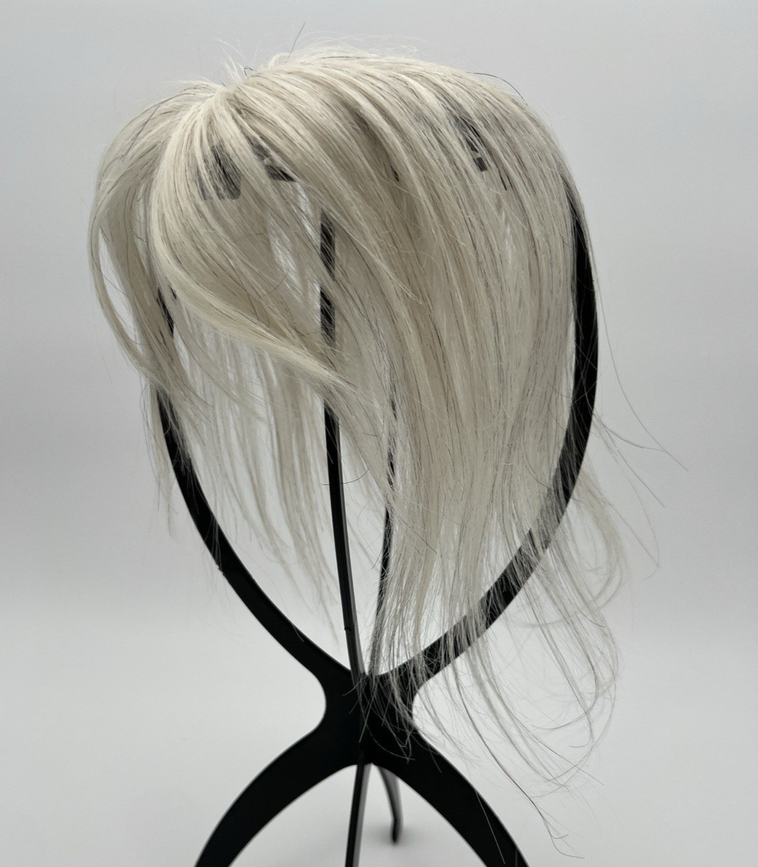 White Light Blonde Black Strand w/ Bangs 100% Human Hair 10in Topper