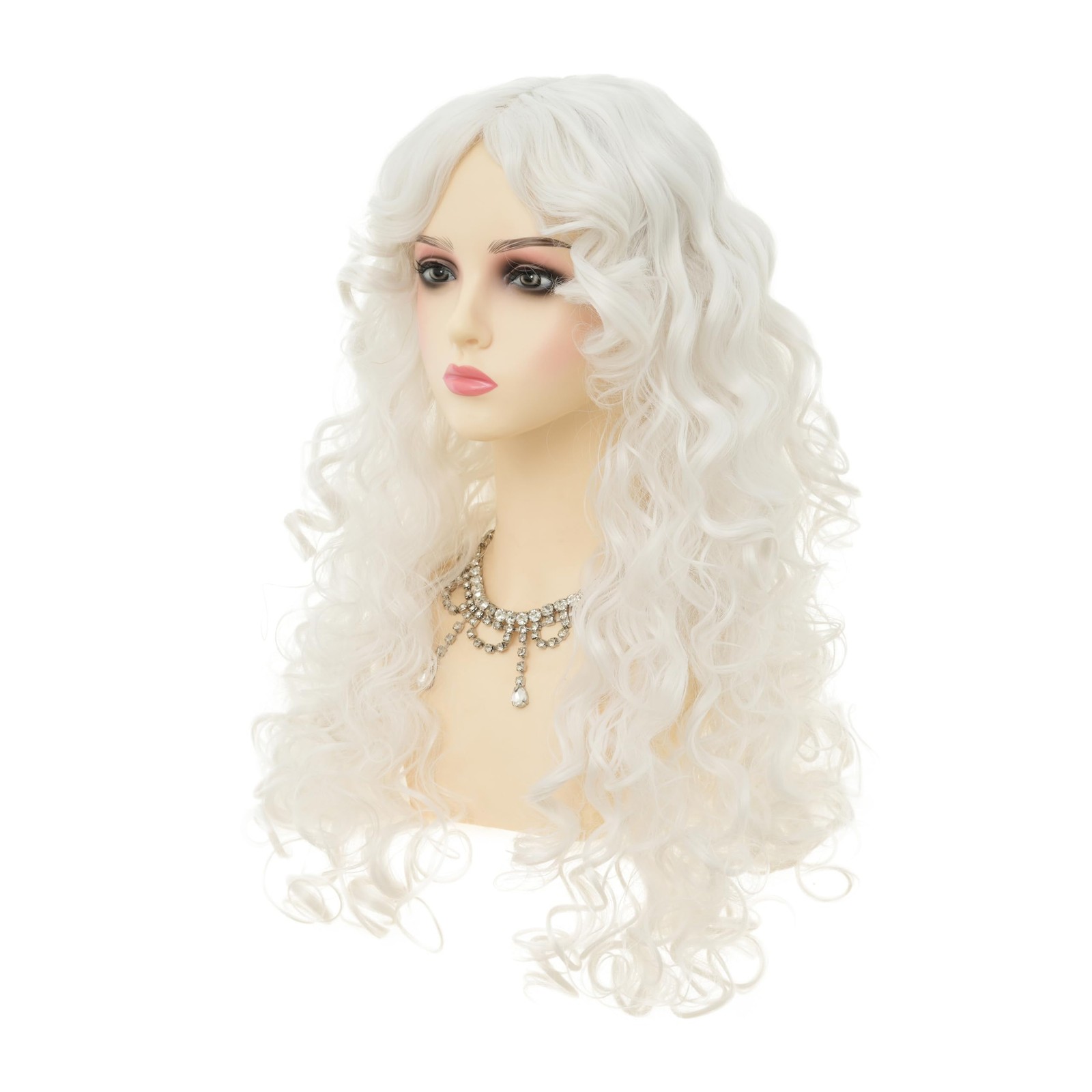 White Long Curly Wigs for Women With bangs Synthetic Queen Princess Middle Pa…