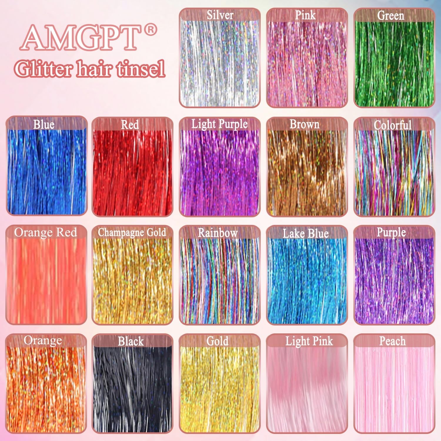 Hair Tinsel Kit 48 Inch, 18 Colors, 9000 Strands, Glitter Tinsel Hair Extensi…