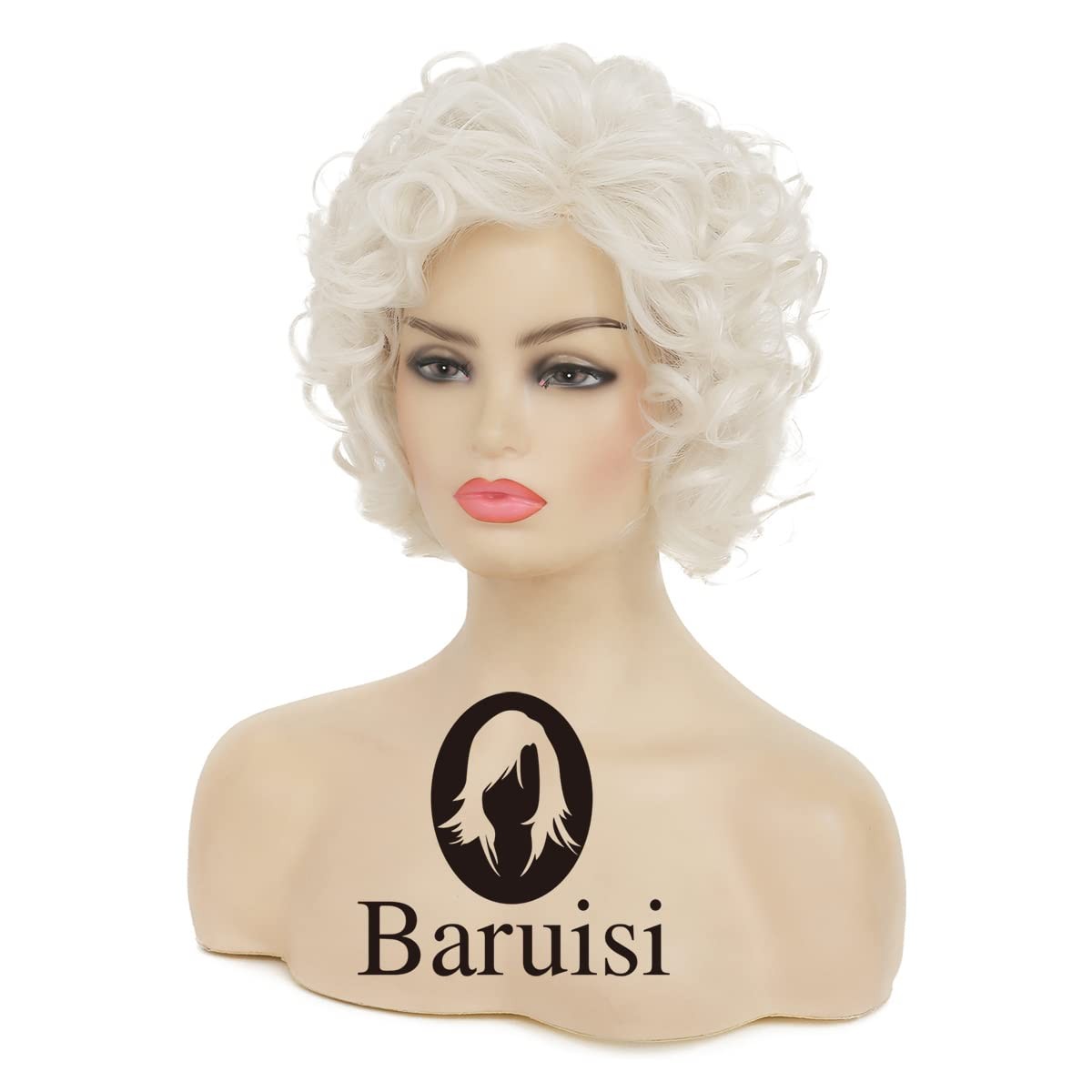 Short Curly Cream White Wigs for Women Synthetic Natural Curly Layered Hallow…