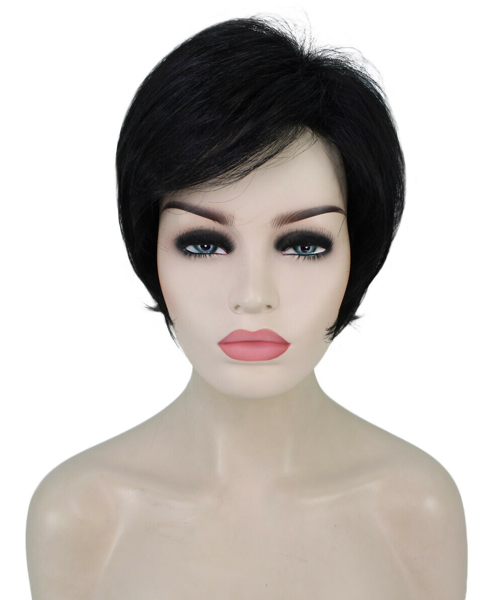 Ingrid – Srraight Kanekalon Synthetic Fiber Full Wig, 3.25 – 5.75 in, Black