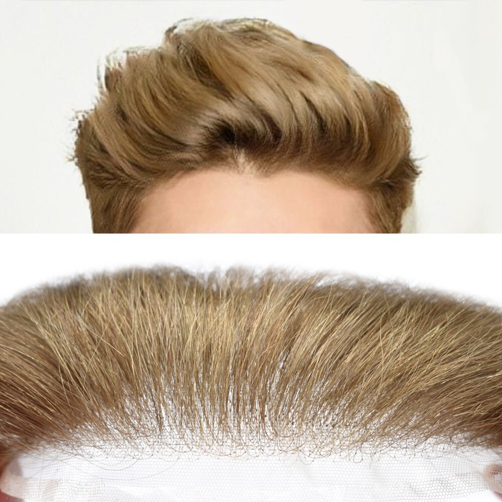 Mens Frontal Receding Hairline 100% Human Hairpiece Full Lace Forehead Hairline