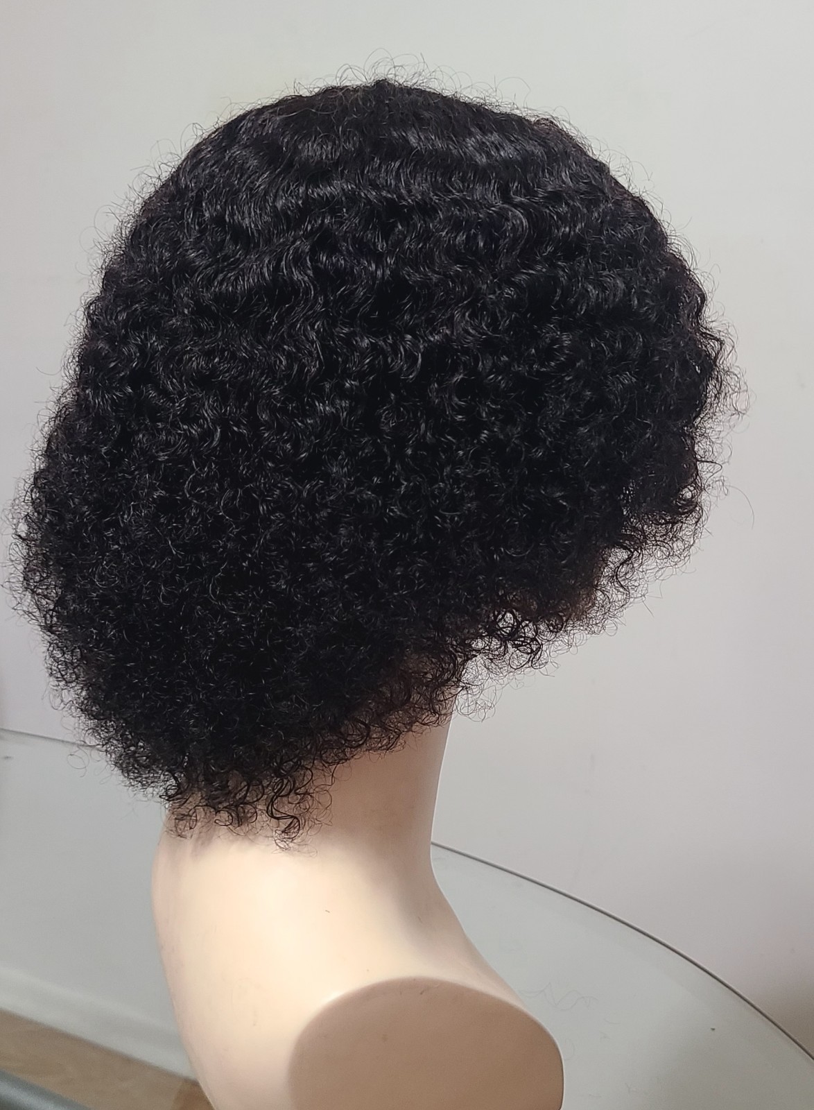10″Jerry curl,100% human hair Wig with bangs density 200% Natural Color.