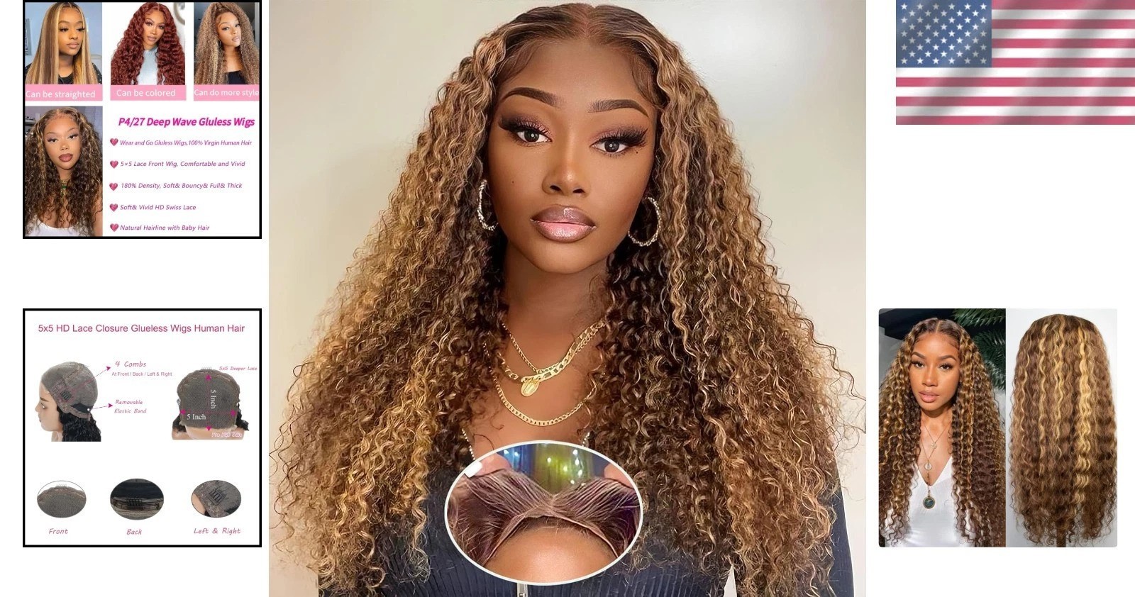 Glueless Human Hair Wigs Deep Wave Curly