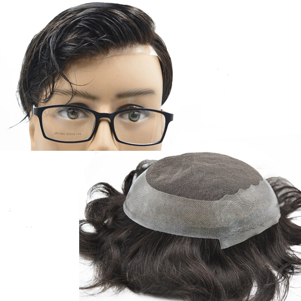 Durable Toupee Hairpiece Lace Skin Hair System For Men Natural black 1b#