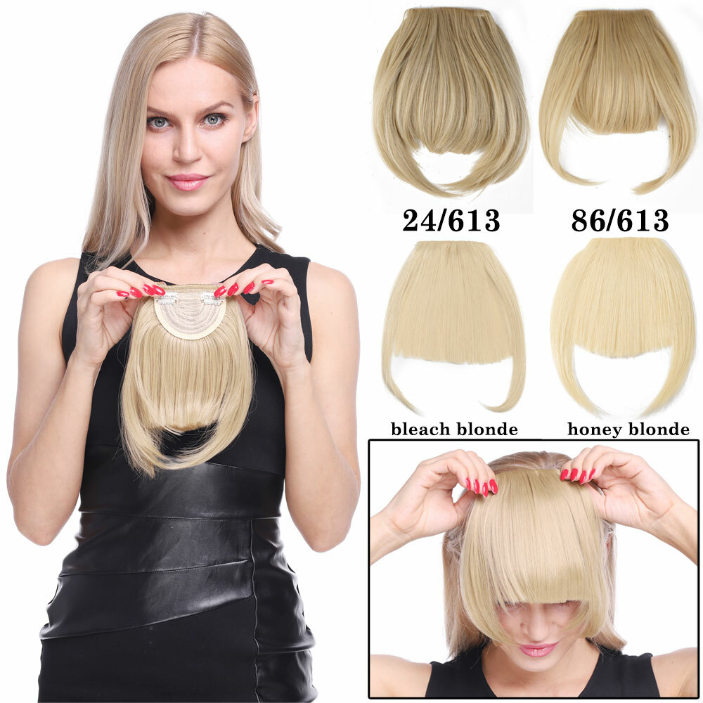 Neat/Side Bangs Real as Human Hair Extensions Clip in Fringe Front Hairpiece USA