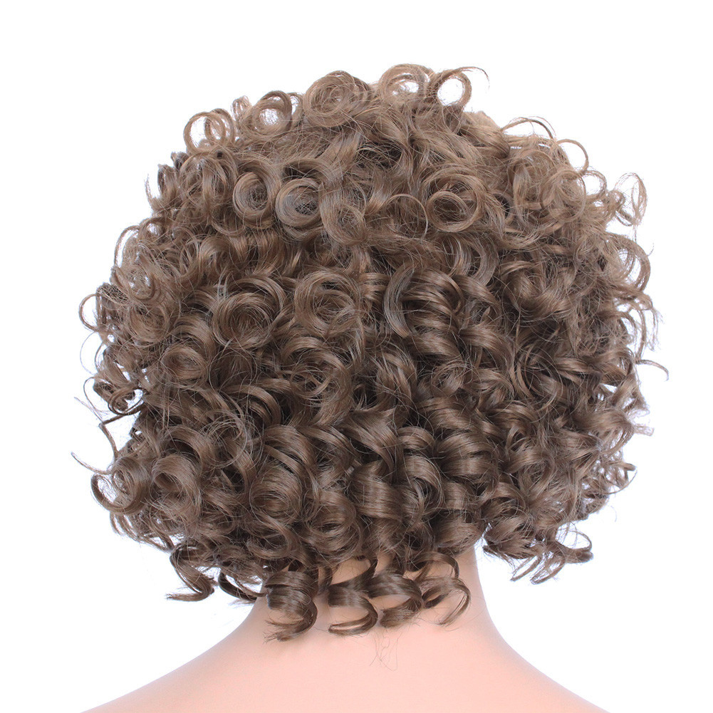 Classic Cap women Synthetic Curly Wavy Short Dark Gold Brown wig HengFeng MHL09