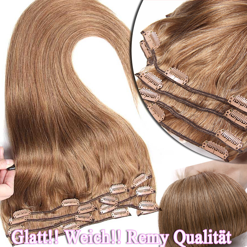 AAA+ 8pcs 16″ 18″ 20″ 22″ 24″ Clip In Real Remy Human Hair Extensions Full Head