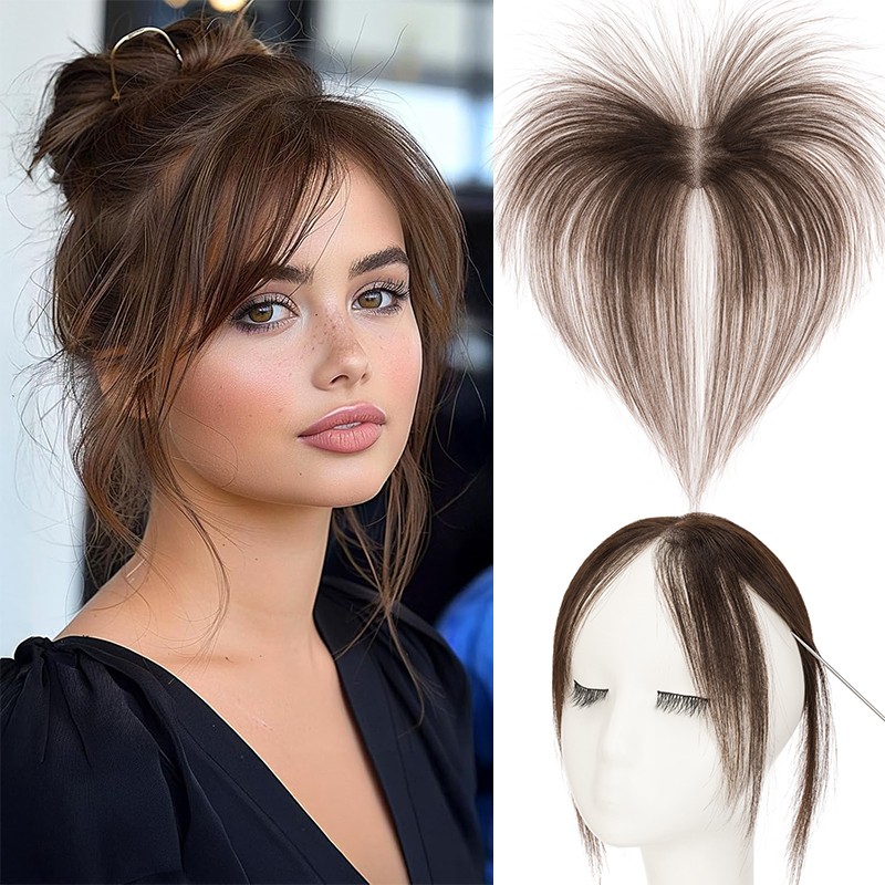 100% Human Hair Extensions Clip In 3D Bangs Mid-Part Air Bangs French Bangs Thin