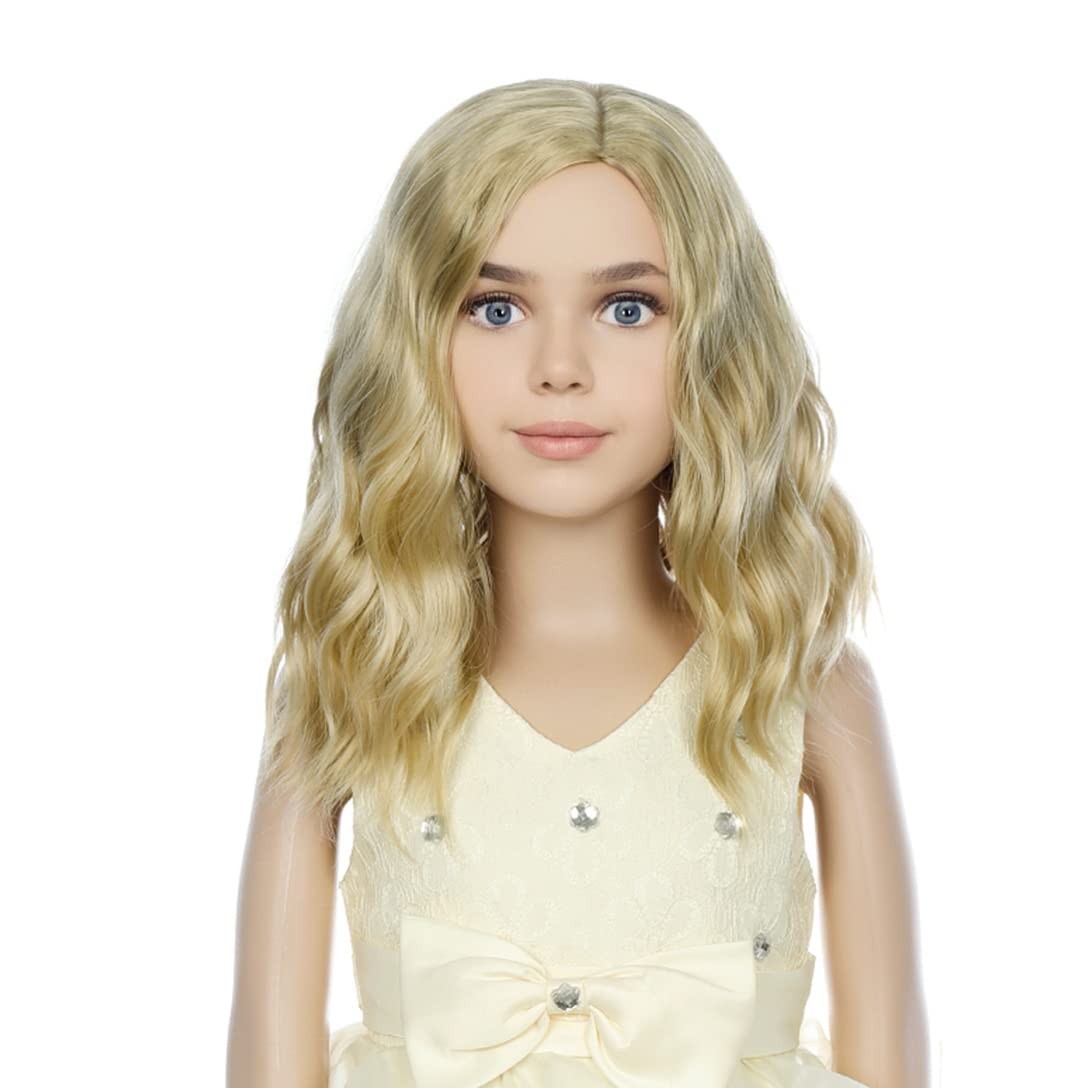 Kids Blonde Wigs Short Wavy Ash Blonde Synthetic Heat Resistant for Girls