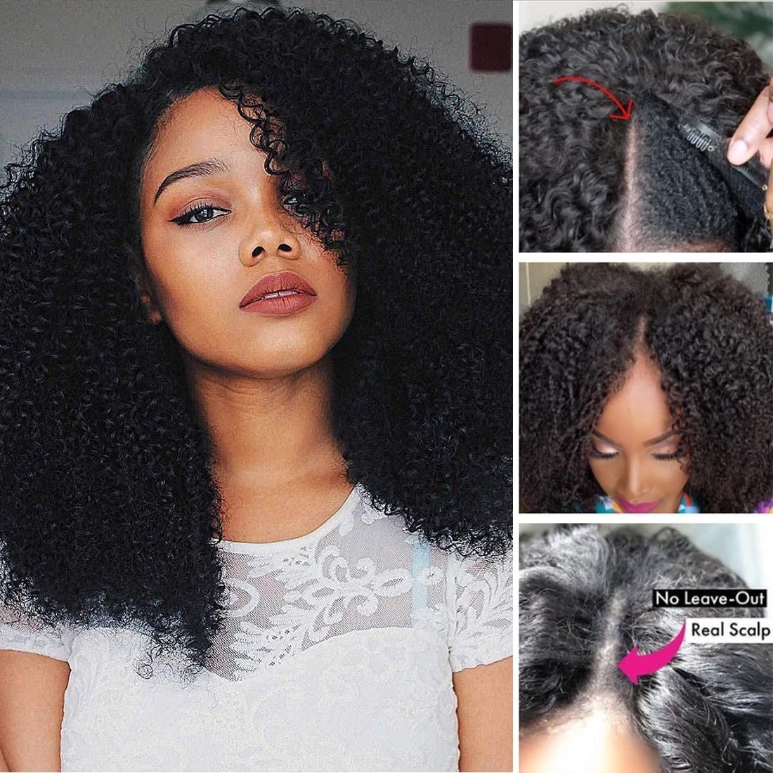 V Part Kinky Curly Wigs Human Hair No Leave Out Upgraded U Part Wigs for Women
