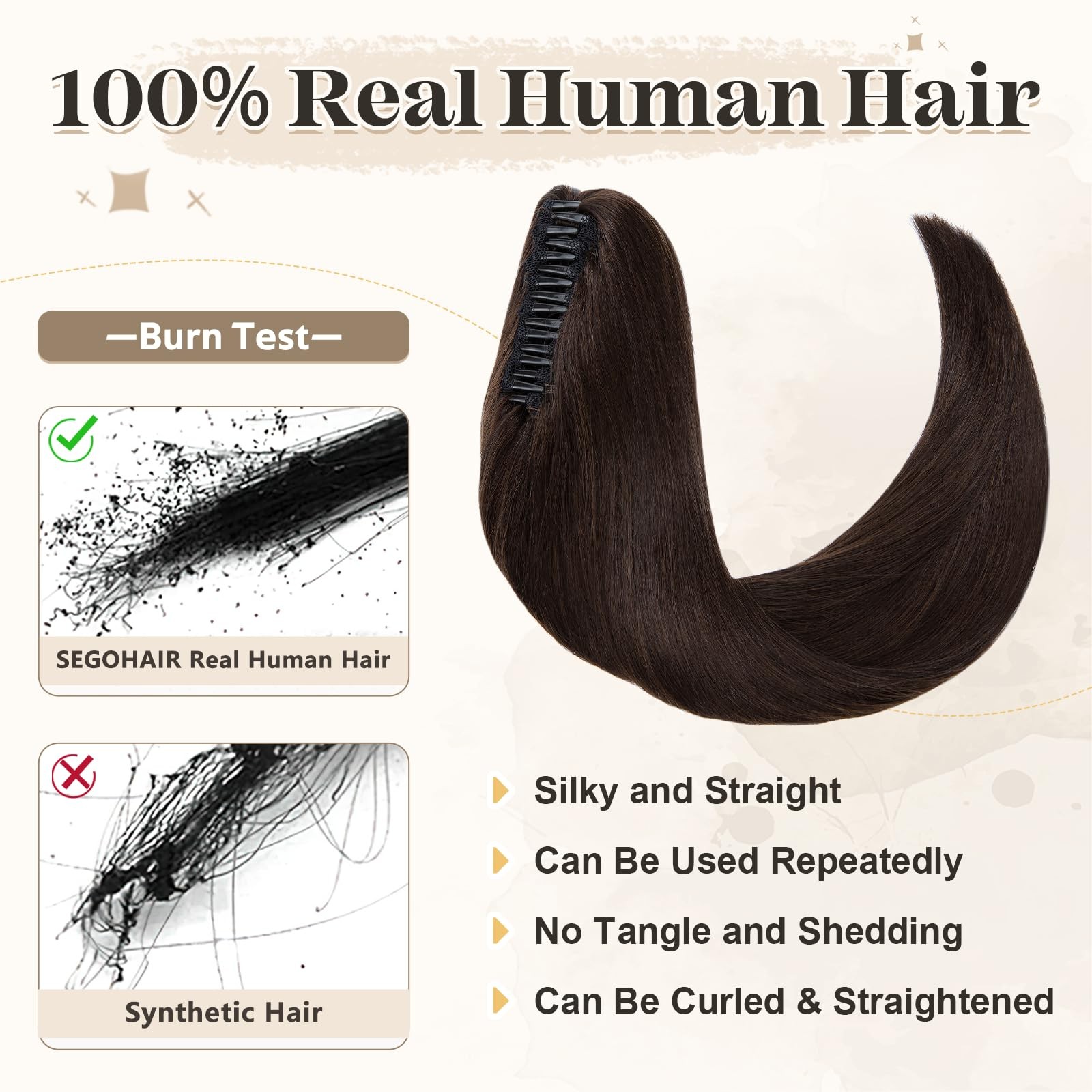 Segohair Human Hair Ponytail Extension Claw Clip Natural Look Soft 14-22 Ideal