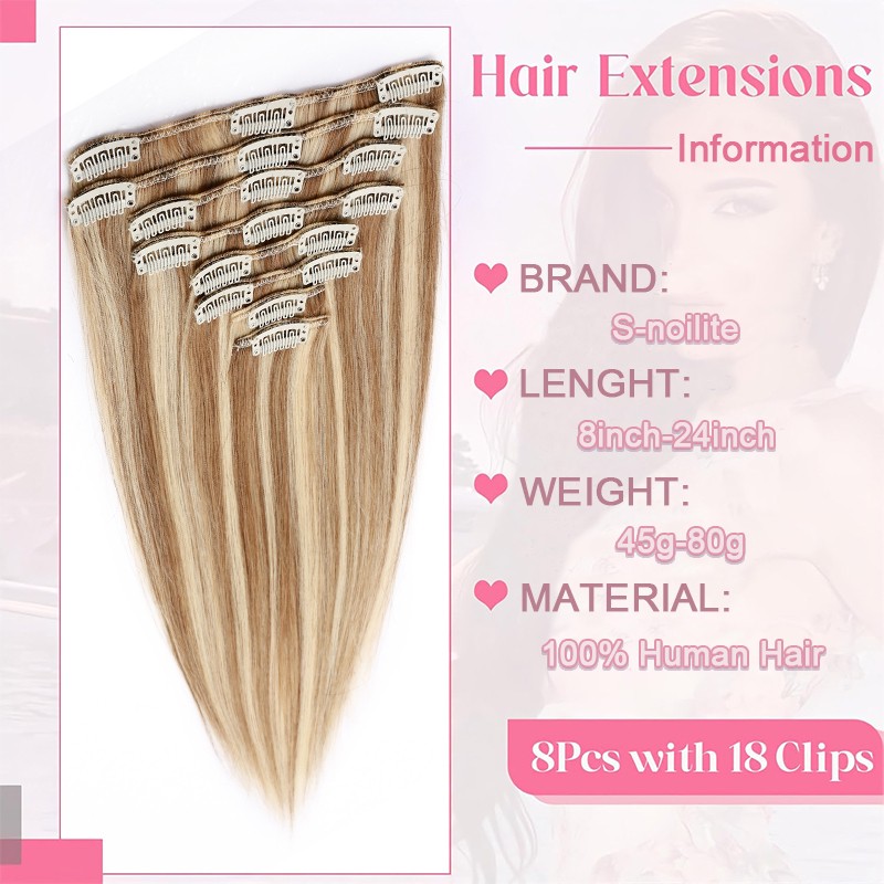 Double Weft 100% Remy Human Hair Extensions Full Head Clip In 8PCS Extra Thick