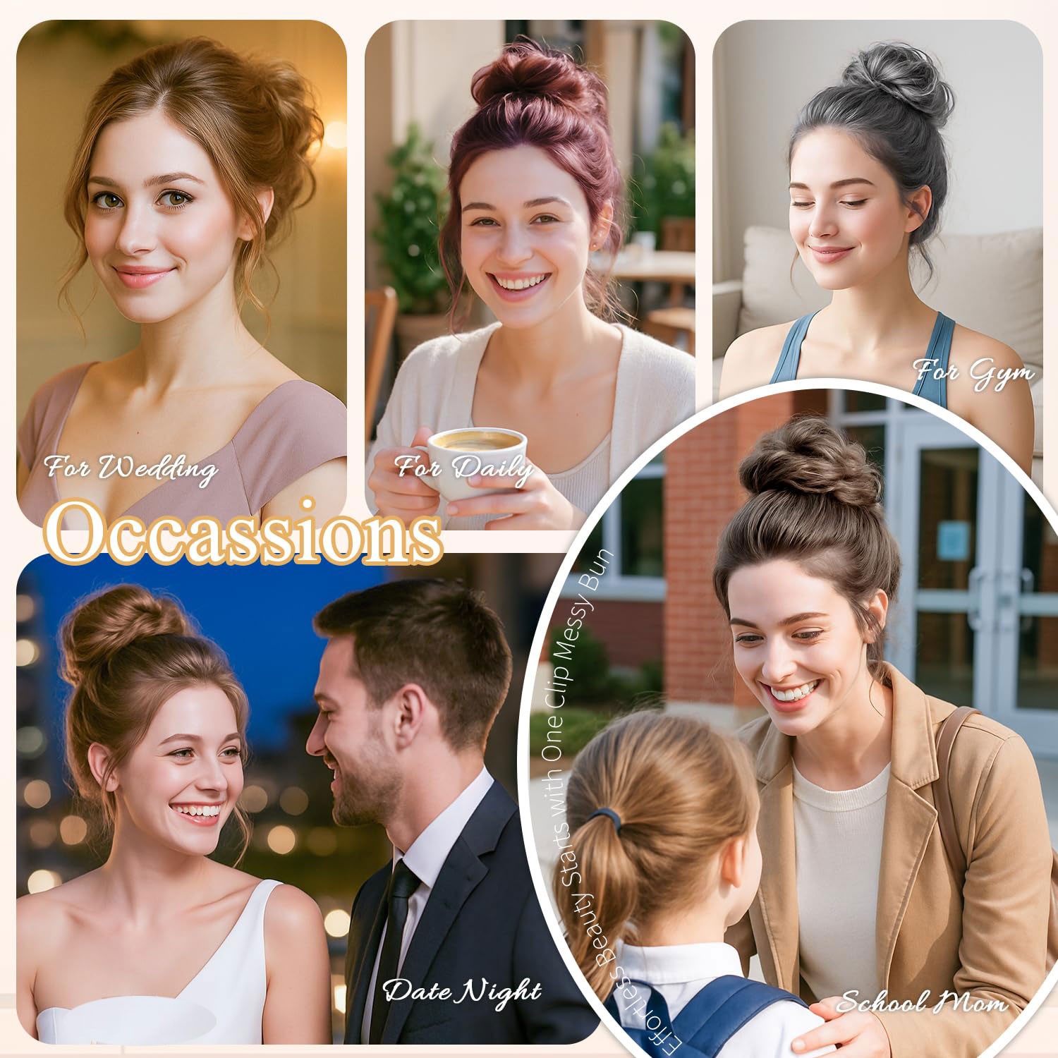 Natural Clip in Messy Bun Hair Piece Extension Hair Claw Clip Updo Piece Wedding