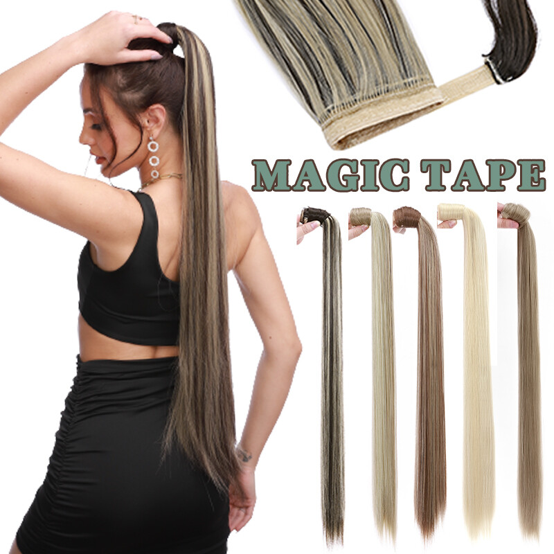 26″ 140g Clip in Wrap On Ponytail Hair Extensions Long Straight Thick As Human