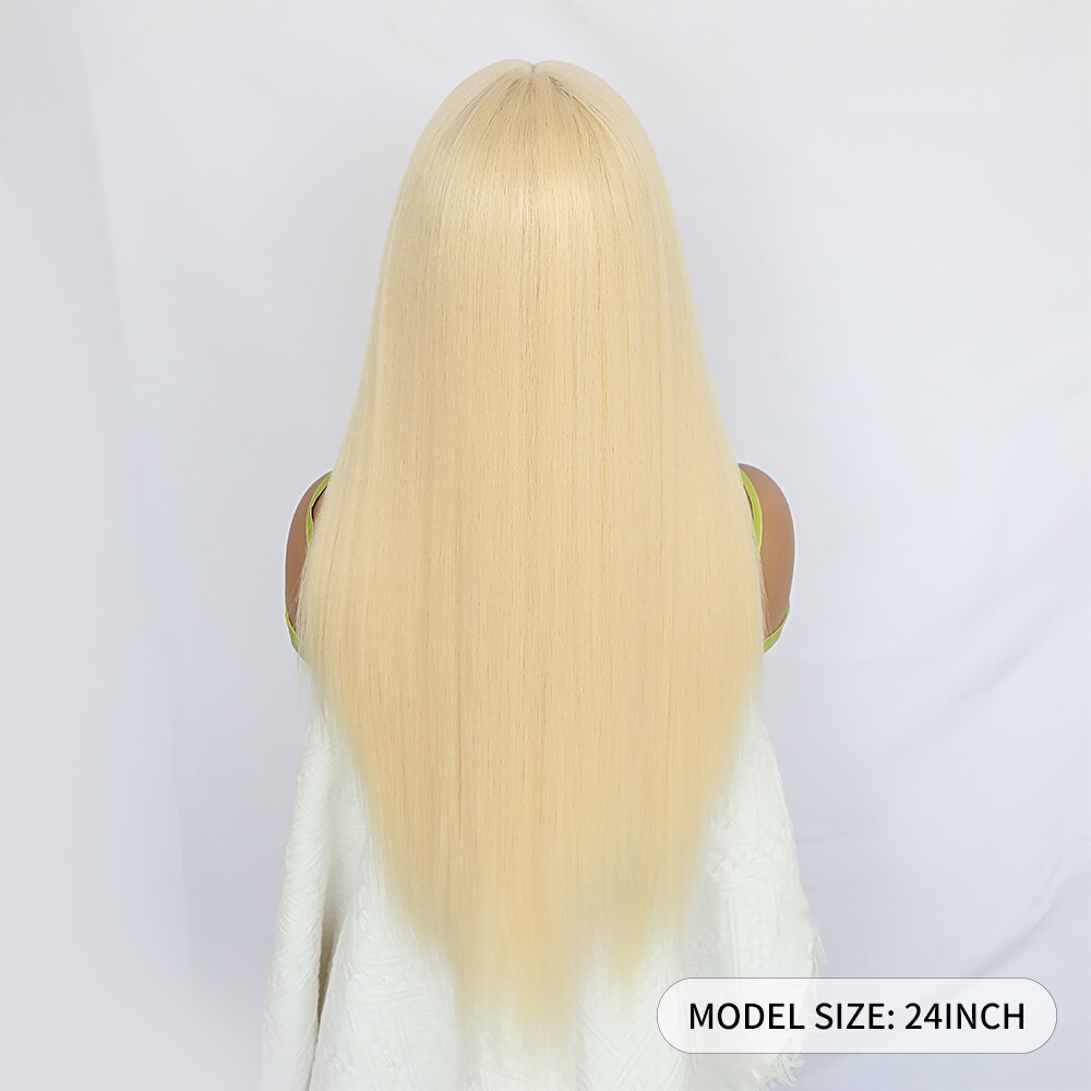 13x4x1 Lace Front Wigs Synthetic Long Silky Straight Wig 613 Blonde Hair Natural