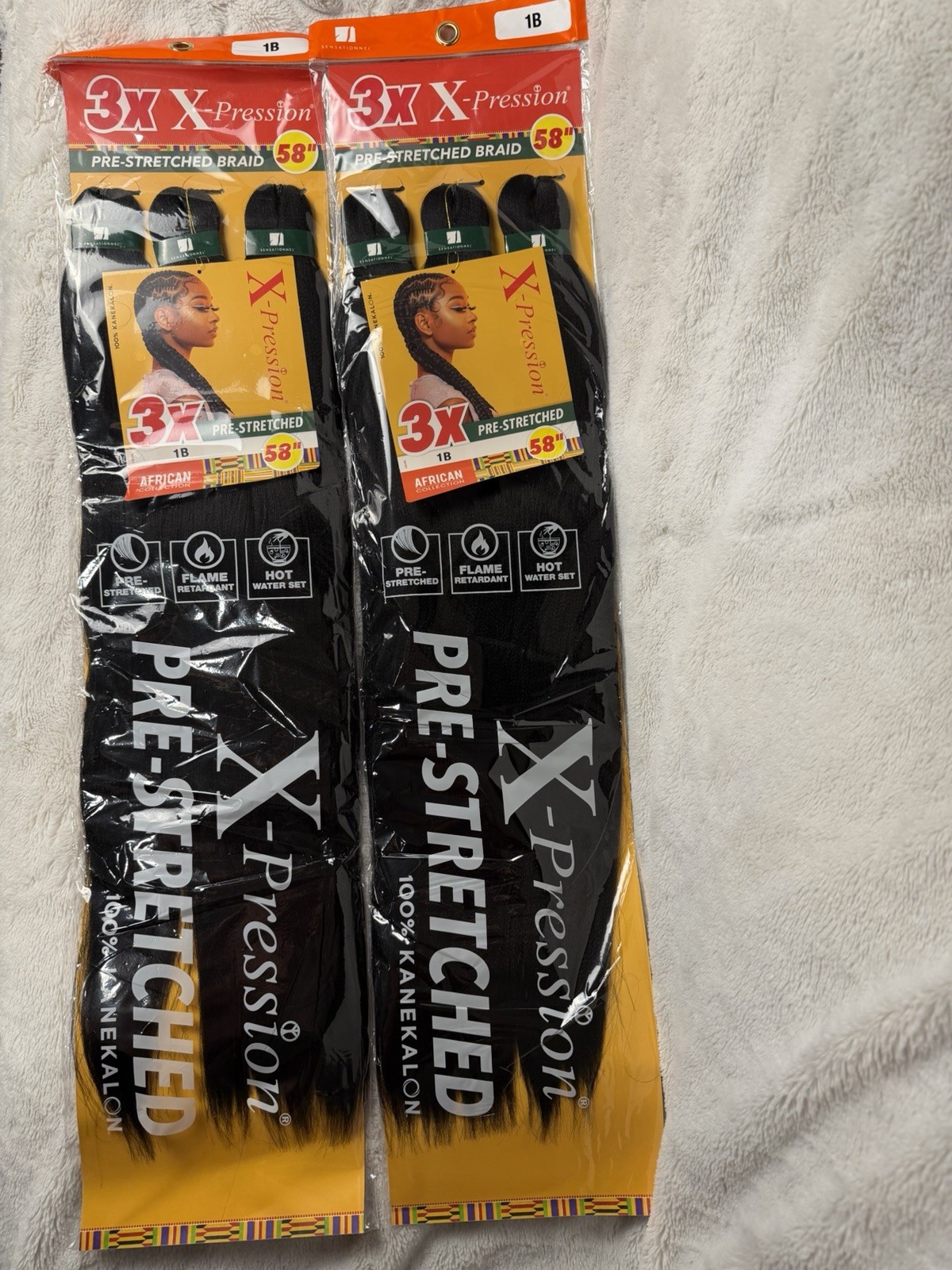 2 pk Sensational 3X X-pression Pre-stretched Braid 58″ 1B 100% Kanekalon