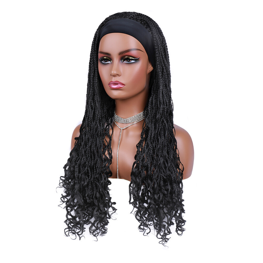 Long 24″ Wavy Box Braids Headband Wigs for Black Women Synthetic Wrap Braids Wig