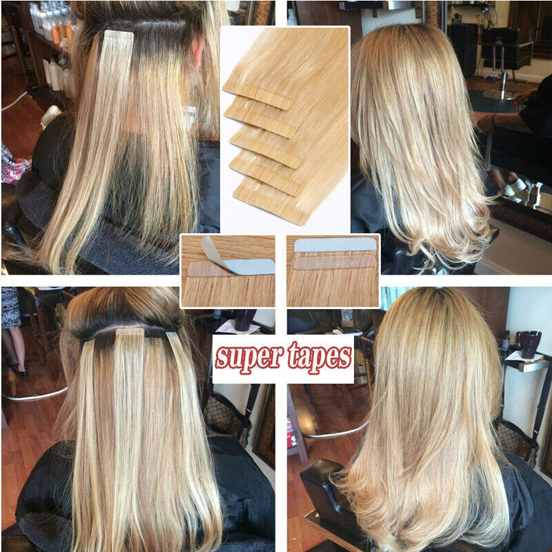 60PCS Tape in Russian Remy Thick Human Hair Extensions Skin Weft Straight 150g