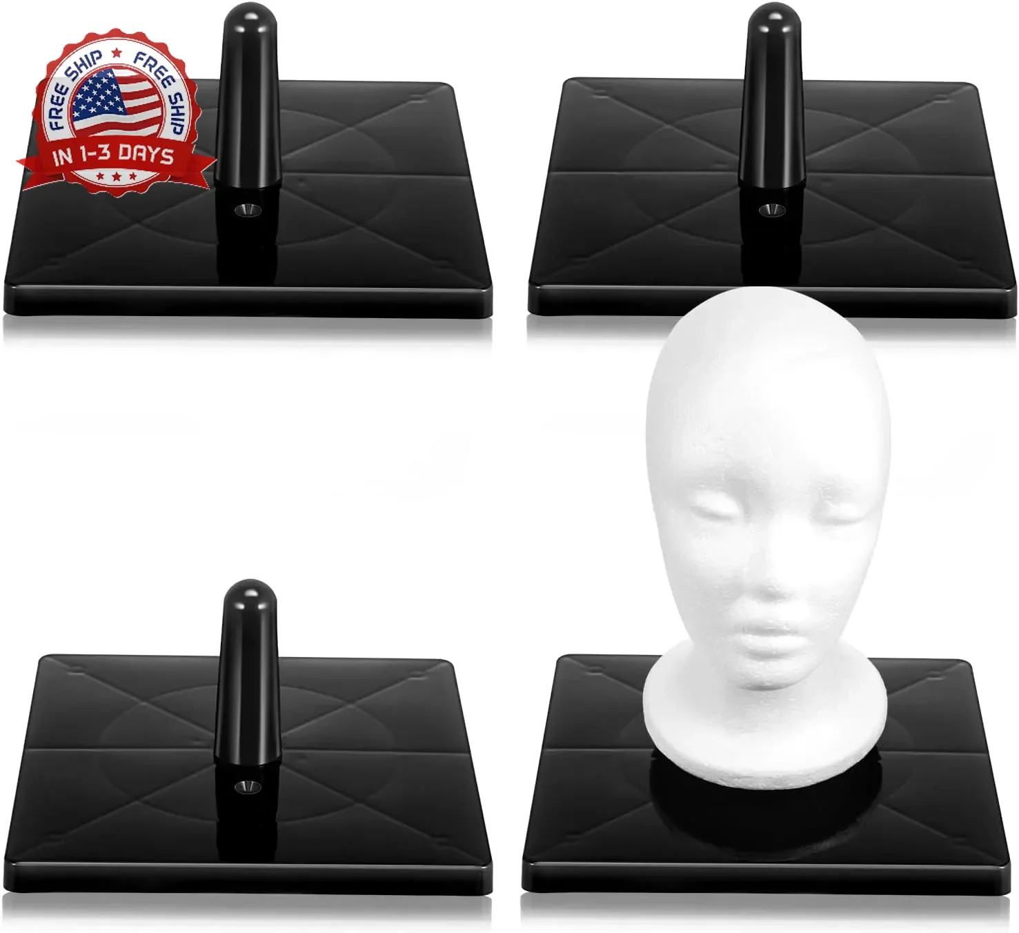 Wig Head Stand Black Plastic Heavy-Duty for Wig Styling Display