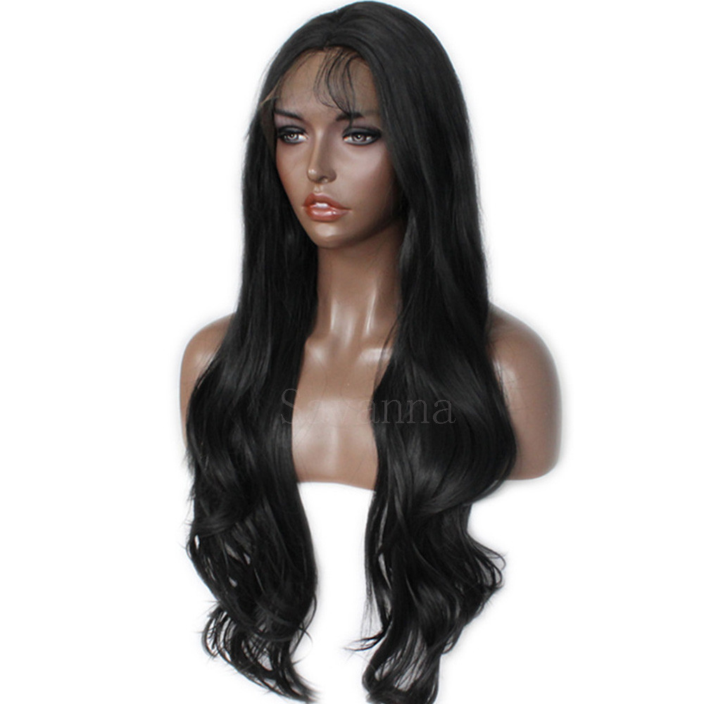 Brazilian Long Natural Wavy Lace Front Wig Synthetic Hair Soft Fiber Black Women