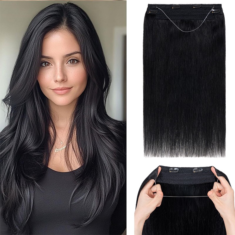 THICK Hidden Weft Wire Clip 100% Remy Human Hair Extensions Hairpiece Nano Ring
