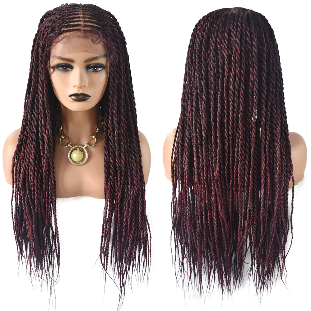 Hand Tied Swiss Lace Front Twist Braids Women Wig Baby Hair Kanekalon Synthetic