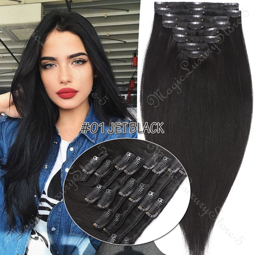 Clip In Hair Extensions 100% Remy Real Human Hair Weft Full Head Balayage 12-24″