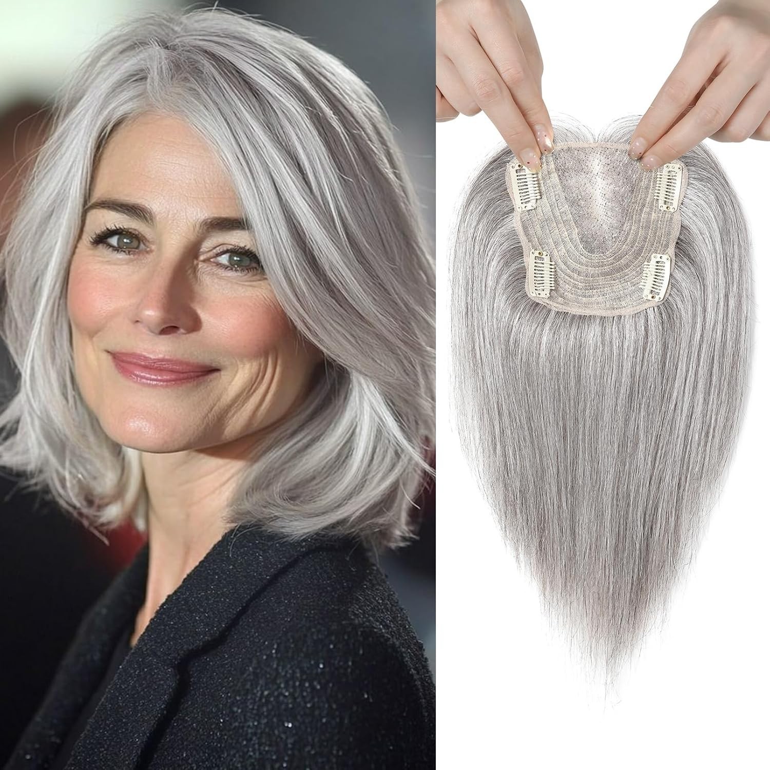 Dark Gray & Black Mixed 100% Human 10in Women Hair Topper