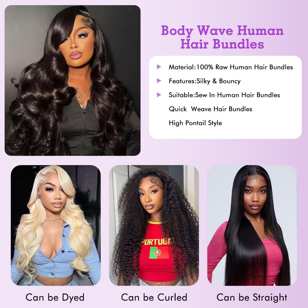 3pcs 16 18 20 Inch Raw Body Wave Human Hair Bundles Unprocessed Extensions BW