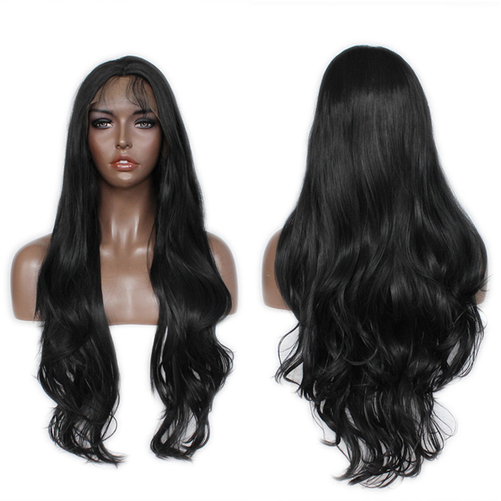 Brazilian Long Natural Wavy Lace Front Wig Synthetic Hair Soft Fiber Black Women