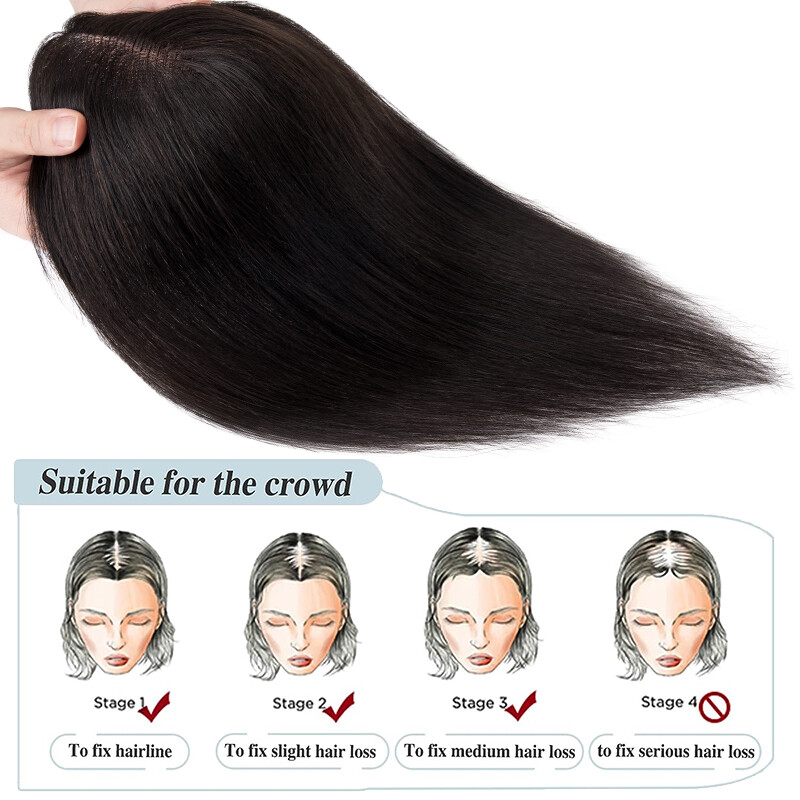 100% Remy Human Hair Extensions Clip In Silk Base Hairpiece Topper Free Part